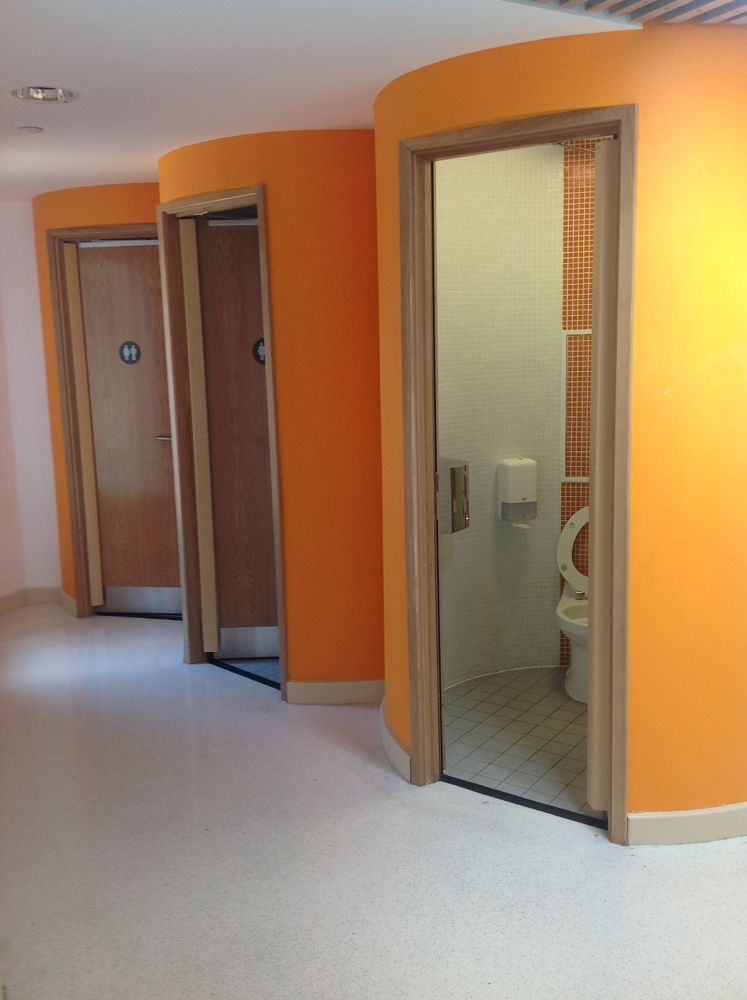 fabulous toilet pods - no gaps under the doors, croc shoes at each door