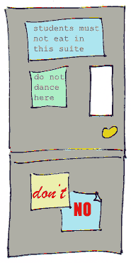 a door with forbidding notices